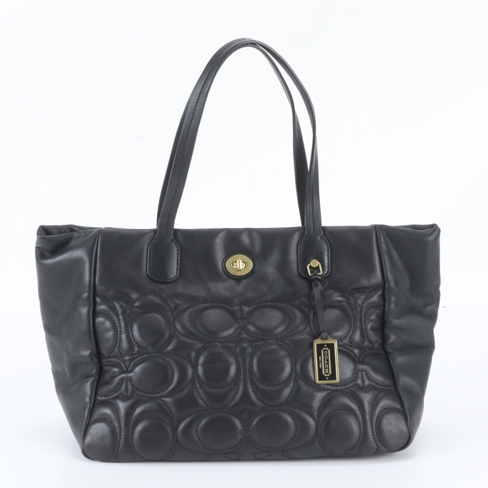 Coach Signature Quilted Leather Tote Bag Shoulder 21237 Black for Women